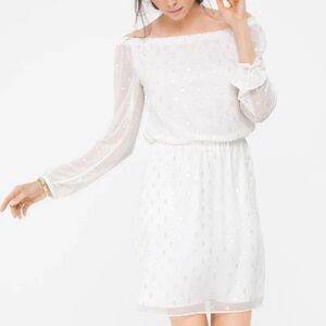 White-house-black-market Women's White and Gold Dress